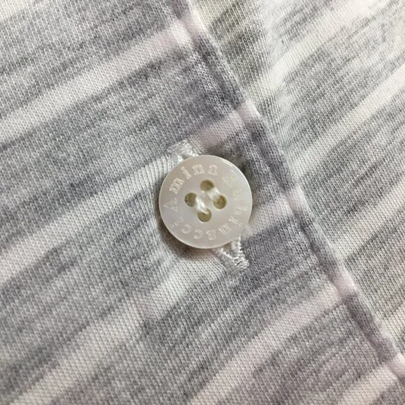 Amina Rubinacci Italy Polo Long Sleeve Gray White Stripe Cotton Size 48 or US 12 - Picture 9 of 10